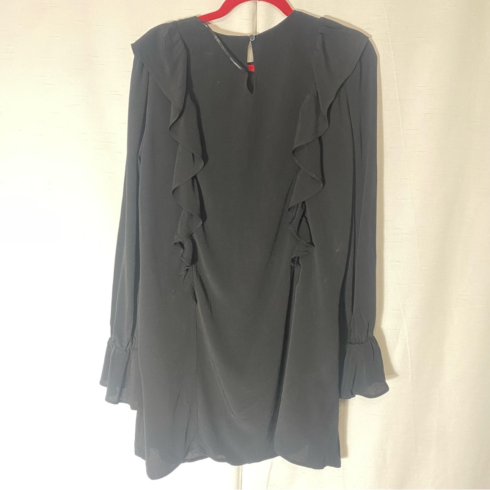 Zara RUFFLED PINTUCK Black MINI DRESS Size L NWOT - Picture 9 of 10
